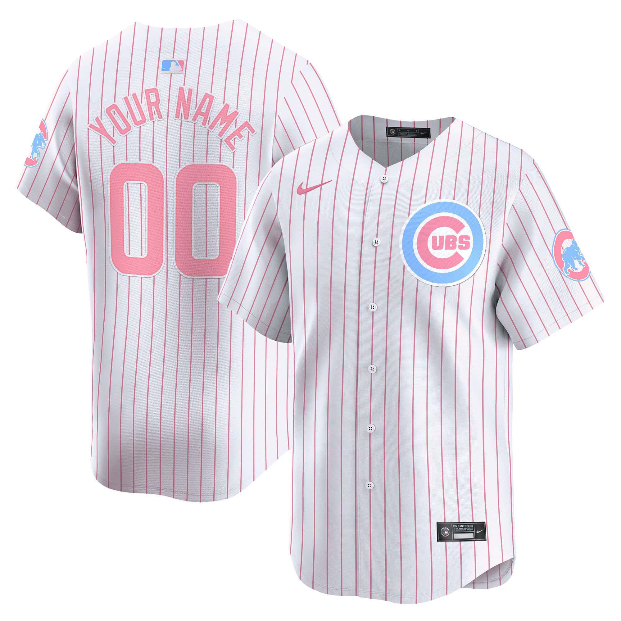 Men Chicago Cubs Bubblegum White Stripe 2024 Nike Vapor Premier Limited Custom MLB Jersey->->